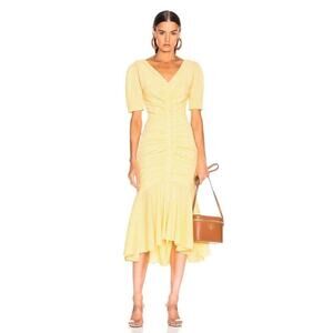 Staud Panier Yellow Gingham Mermaid Midi Dress Womens Size 6 Stretch